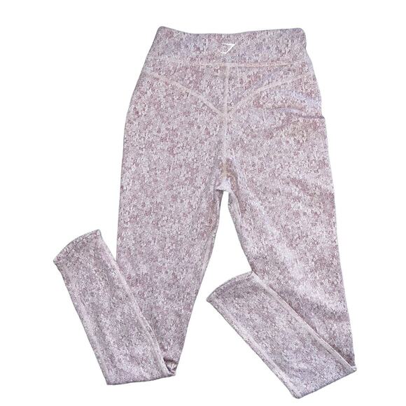 NWT GYMSHARK Compression Fit Fleur Texture Leggings Dusky Pink Marl Workout XS - Picture 4 of 9